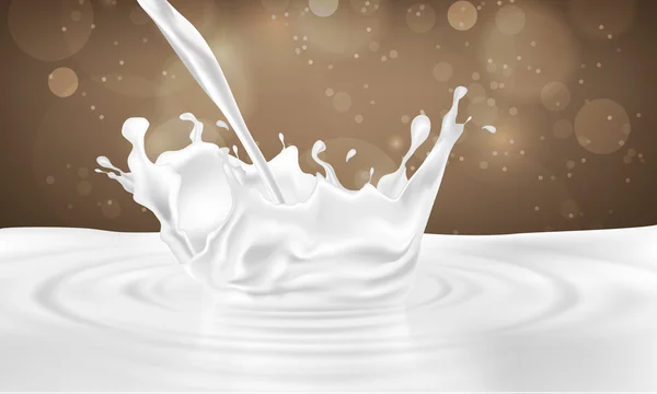 Derramando bebida de leite espirrando no leite — Vetor de Stock