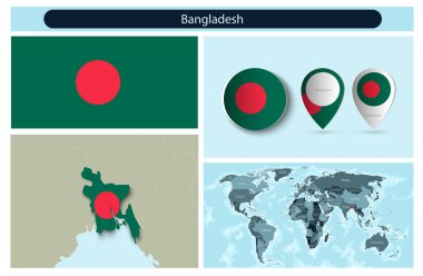 Haritalardan ve bayraklardan yapılmış politik bilgi grafikleri. Vektör illüstrasyonu