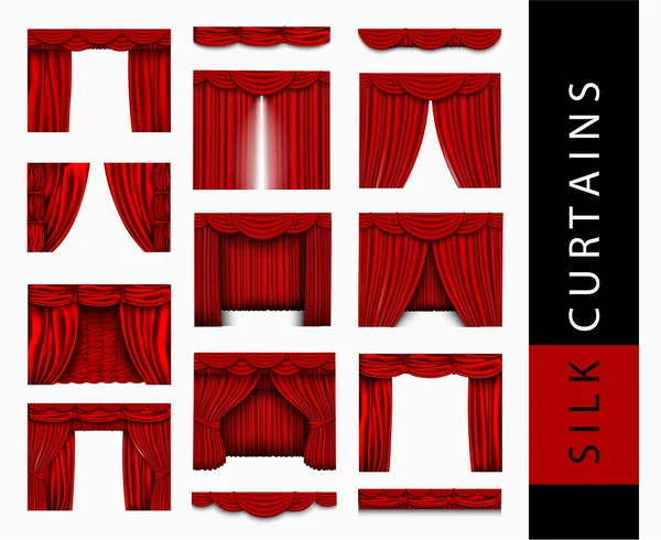 Cortinas de seda roja — Vector de stock