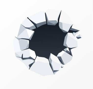 Çatlak yüzey deliği açılışının kavramsal vektör çizimi, soyut geometrik kırık, düz tasarım. Vektör illüstrasyonu