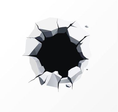 Çatlak yüzey deliği açılışının kavramsal vektör çizimi, soyut geometrik kırık, düz tasarım. Vektör illüstrasyonu