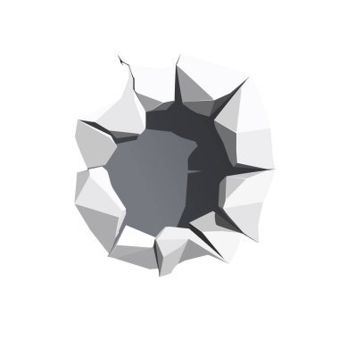 Çatlak yüzey deliği açılışının kavramsal vektör çizimi, soyut geometrik kırık, düz tasarım. Vektör çizimi. Şeffaf arkaplan