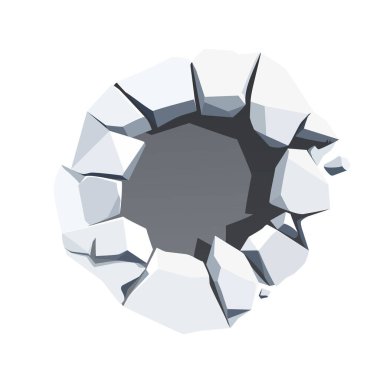 Çatlak yüzey deliği açılışının kavramsal vektör çizimi, soyut geometrik kırık, düz tasarım. Vektör çizimi. Şeffaf arkaplan