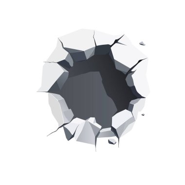 Çatlak yüzey deliği açılışının kavramsal vektör çizimi, soyut geometrik kırık, düz tasarım. Vektör çizimi. Şeffaf arkaplan