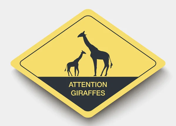 Sign attention giraffes and shadow — Stock Vector