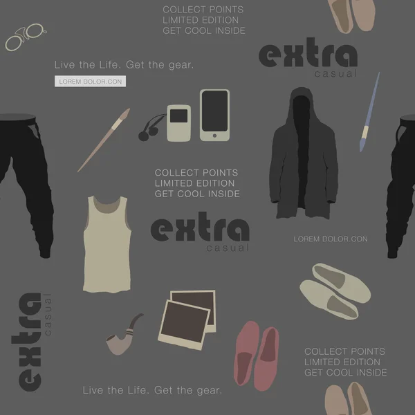 Ropa elegante y atributos hipster — Vector de stock