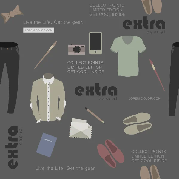 Ropa elegante y atributos hipster — Vector de stock