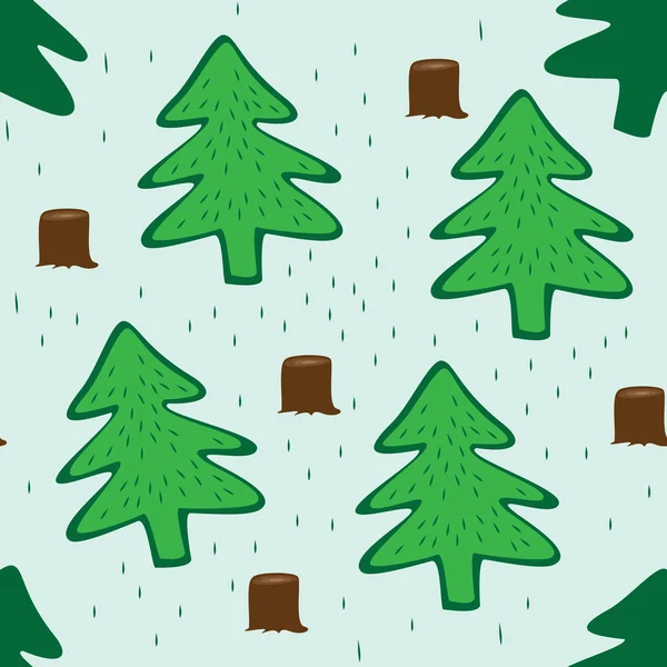 Çam ağaçları, kütükleri ve çim arka plan — Stok Vektör