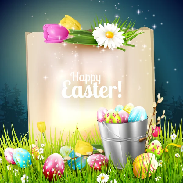 Tarjeta de felicitación colorida de Pascua — Vector de stock