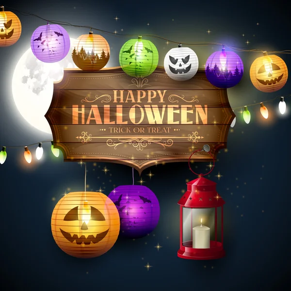 Feliz cartão de felicitações de Halloween —  Vetores de Stock