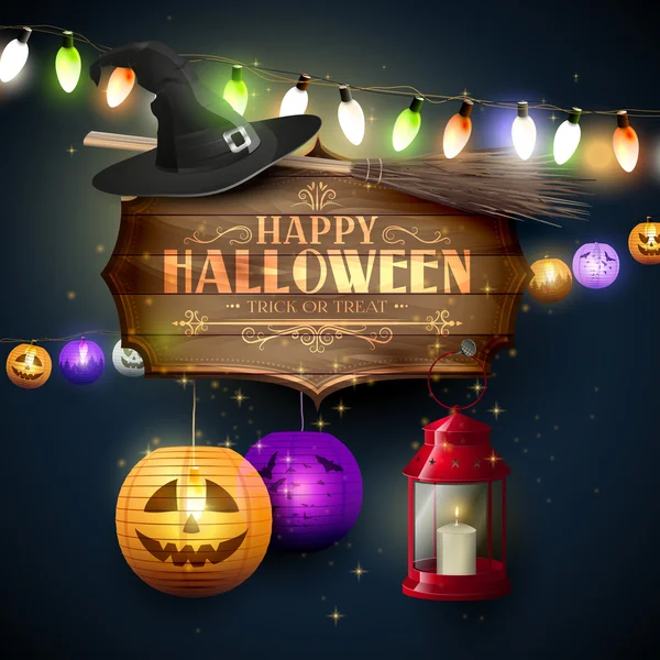 Feliz cartão de felicitações de Halloween —  Vetores de Stock