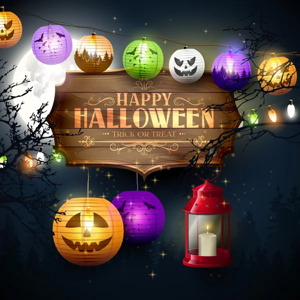 Feliz cartão de felicitações de Halloween — Vetor de Stock