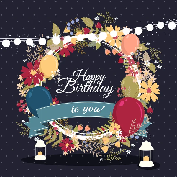 Virágos születésnapi üdvözlőkártya — Stock Vector