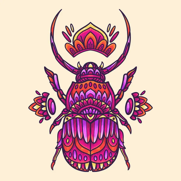 Escarabajo Cuerno Colorido Mandala Vector Ilustración — Vector de stock