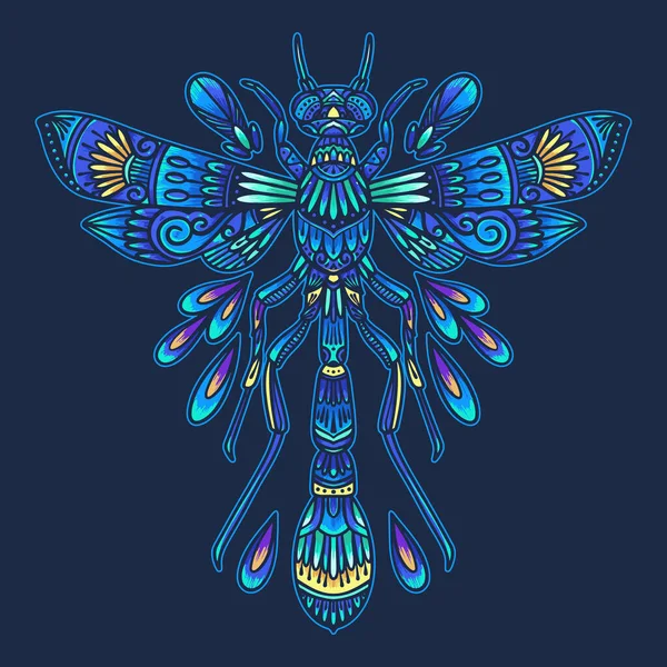 Kleurrijke Insecten Libelle Mandala Vector Illustratie — Stockvector