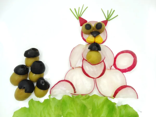 Creatieve grappige plantaardige snack met radijs — Stockfoto