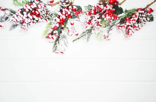 Fond Noël Hiver Avec Branches Sapin Cônes Neige Sur Texture — Photo
