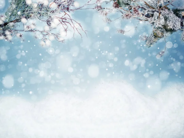 Зимний Рождественский Фон Еловыми Ветками Гирляндами — стоковое фото