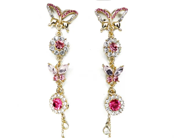 Bijoux Boucles Oreilles Collier Perles Mode Avec Cristaux Lumineux — Photo