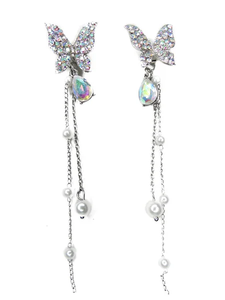 Ювелирные Серьги Мода Бусы Ожерелье Яркими Кристаллами — стоковое фото