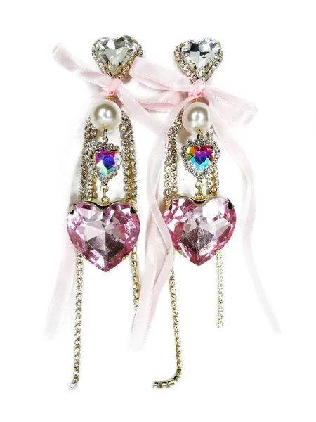 Bijoux Boucles Oreilles Collier Perles Mode Avec Cristaux Lumineux — Photo