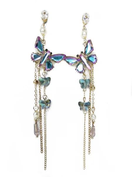 Schmuck Ohrringe Mode Perlen Halskette Mit Hellen Kristallen — Stockfoto