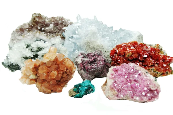 Кварц арагонит-ванадинит-эритритритровый геологический крист — стоковое фото
