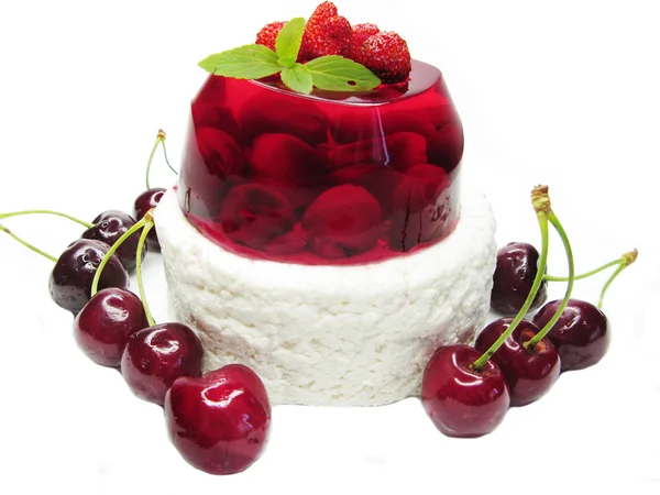 Cherry dessert met pudding en gelei — Stockfoto