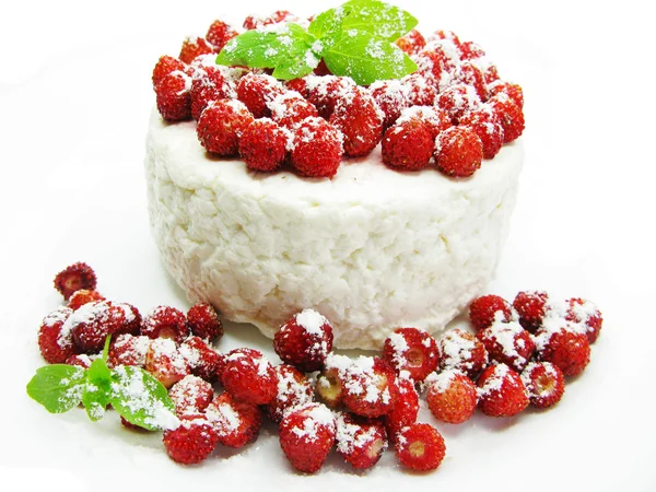 Zuivel pudding dessert met wilde aardbei bessen — Stockfoto