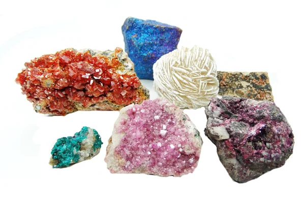 Celestite quartz aragonite vanadinite erythrite geological cryst — Stock Photo, Image