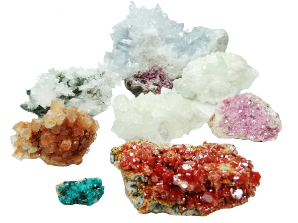 Кварц арагонит-ванадинит-эритритритровый геологический крист — стоковое фото