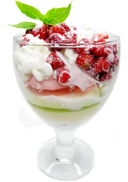 Cherry dessert met pudding en gelei — Stockfoto