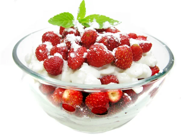 Молочний пудинговий десерт з дикими полуничними ягодами — стокове фото