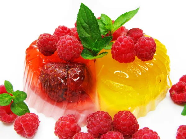 Red jelly marmalade dessert with cherry and wild strawberry — Stok Foto