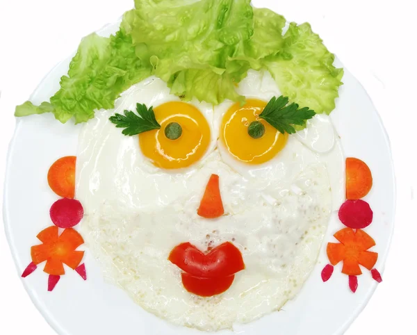 Kreatywnych jajko śniadanie dla dziecka kobieta twarzy postaci — Zdjęcie stockowe