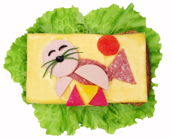 Creative vegetable sandwich with cheese ans sausage — Stock Image Creative vegetable sandwich with cheese ans sausage Stock Picture