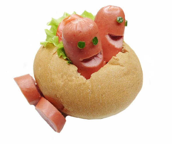Kreatywnych kanapka kiełbasa mężczyzn w samochodzie — Zdjęcie stockowe