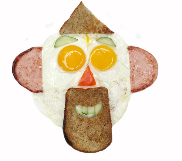 孩子脸形式的创意鸡蛋早餐 — 图库照片