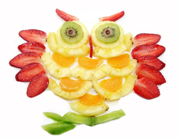 Fruta creativa niño postre búho forma de pájaro — Foto de Stock