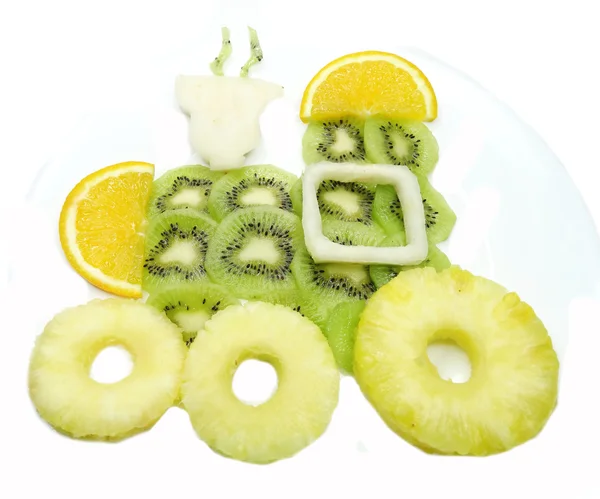 Creative fruit child dessert engine form — Stock Photo, Image