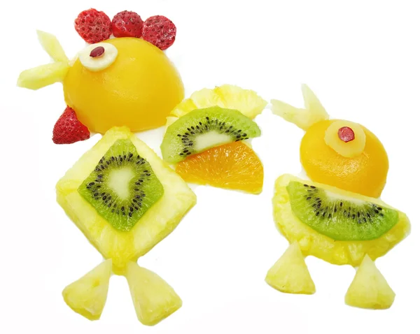 Creativa fruta niño postre polla pájaro forma — Foto de Stock