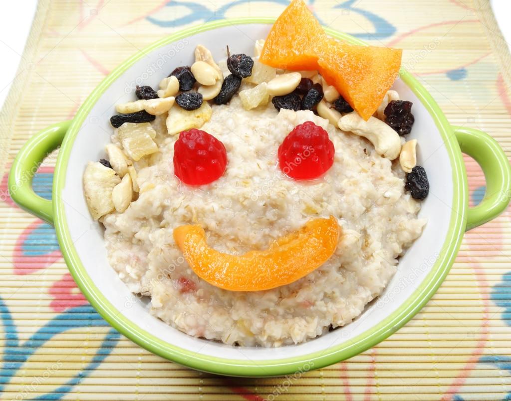 oatmeal porridge creative healthy food for child with fruit