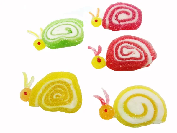 Creative marmalade fruit jelly sweet food snails form — Stock Photo, Image