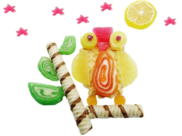 Mermelada creativa gelatina de frutas búho de comida dulce forma de ave — Foto de Stock