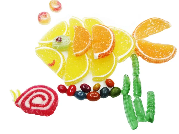 Creatieve marmelade vruchten jelly zoete voedsel vis formulier — Stockfoto