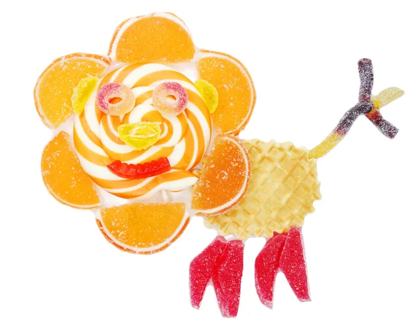 Créatif confiture fruits gelée nourriture sucrée lion forme — Photo