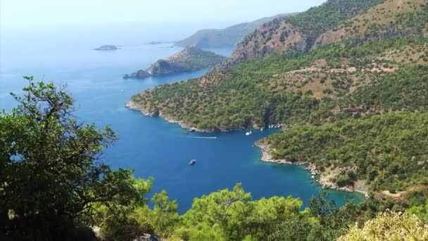 Panorama of coast gemiler landscape mediterranean sea turkey — Stock Video