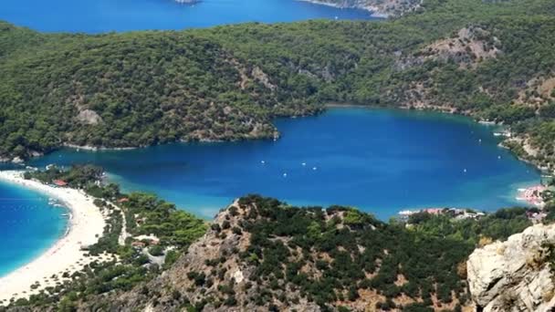 Panorama of coast oludeniz landscape mediterranean sea turkey — Stock Video