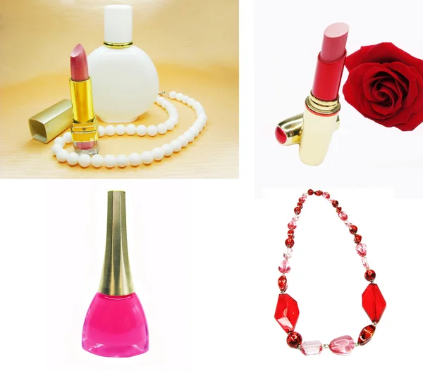 Set cosmetico per perline rossetto trucco — Foto Stock