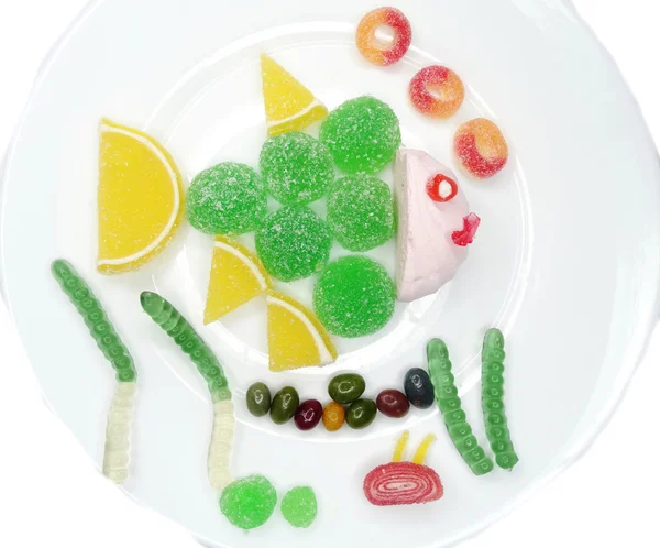 Creatieve marmelade vruchten jelly zoete voedsel vis formulier — Stockfoto